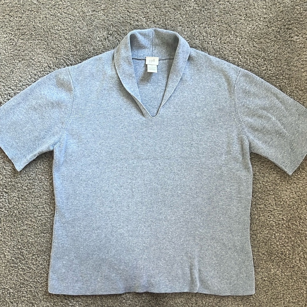 J. Jill 100% Cotton Shawl Collar Short Sleeve Sweater Top